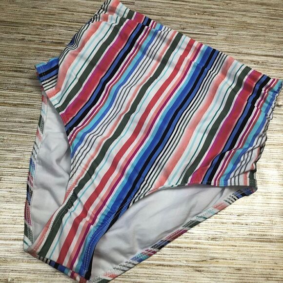 509 ATHENA high waist stripe bikini bottom WHITE MULTI sz 6 - Picture 1 of 2